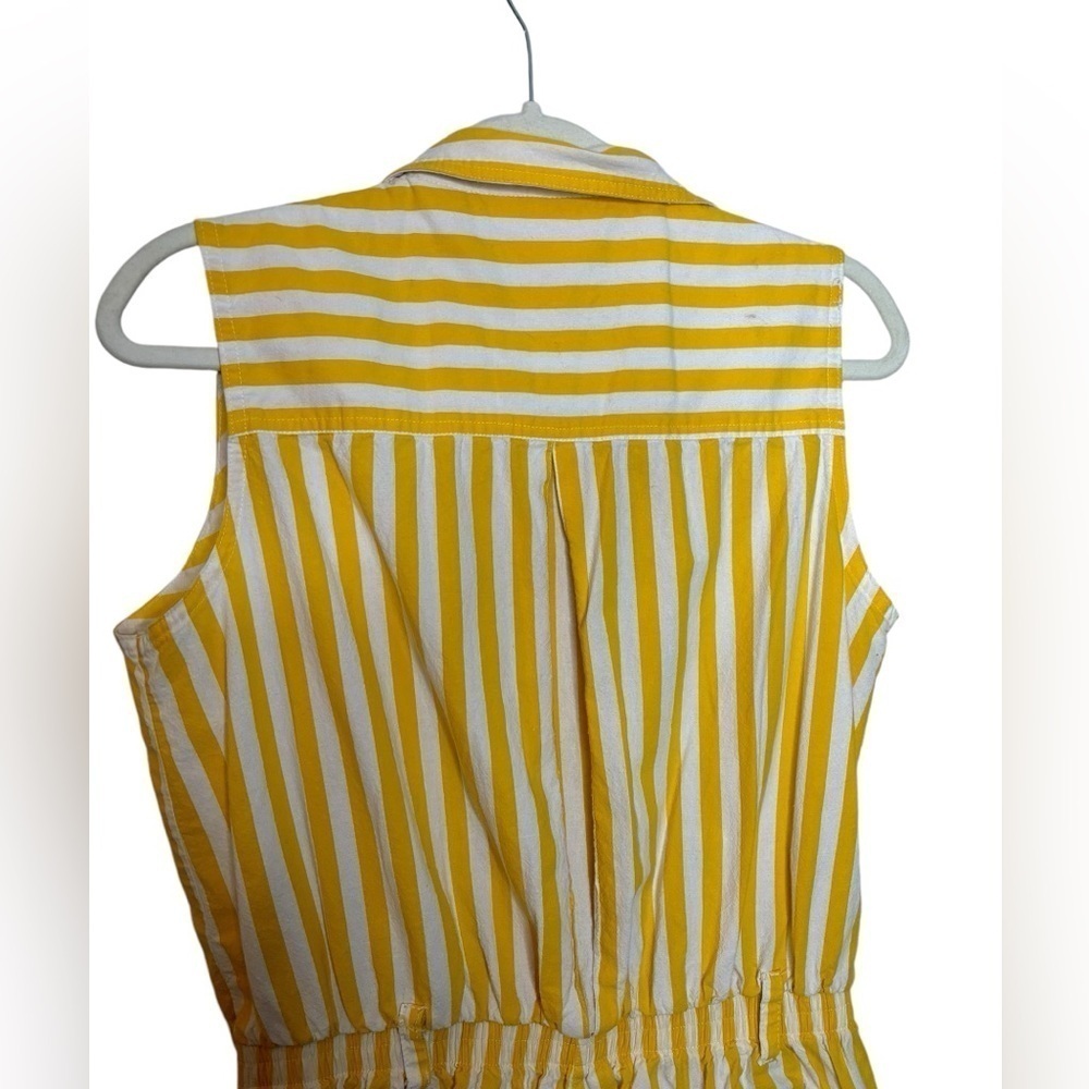 Sleeveless Yellow & White Striped Button-Front Romper - Picture 9 of 12